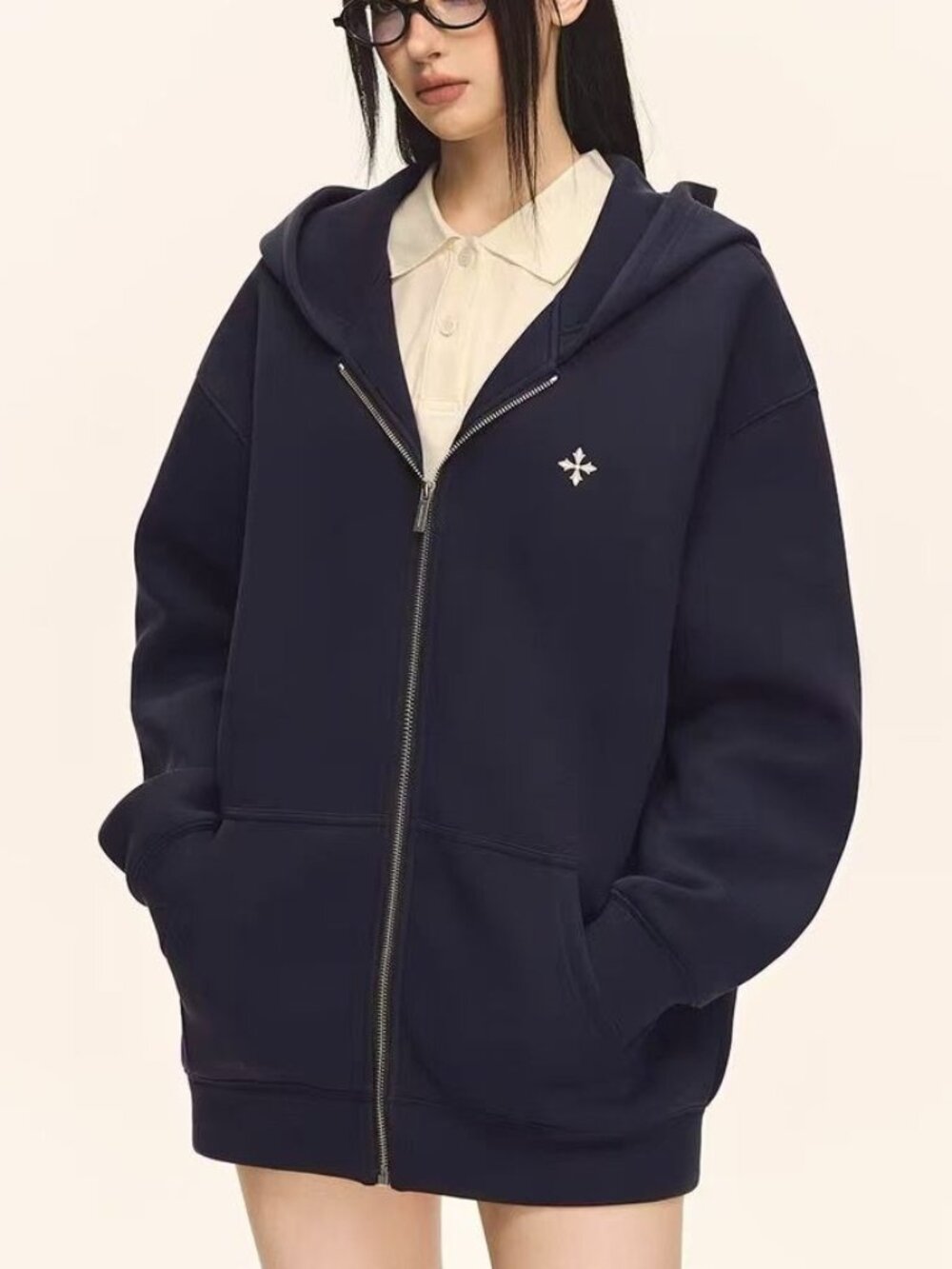 ClimaxVision Navy Oversized Zip Up Hoodie Unisex L NWT